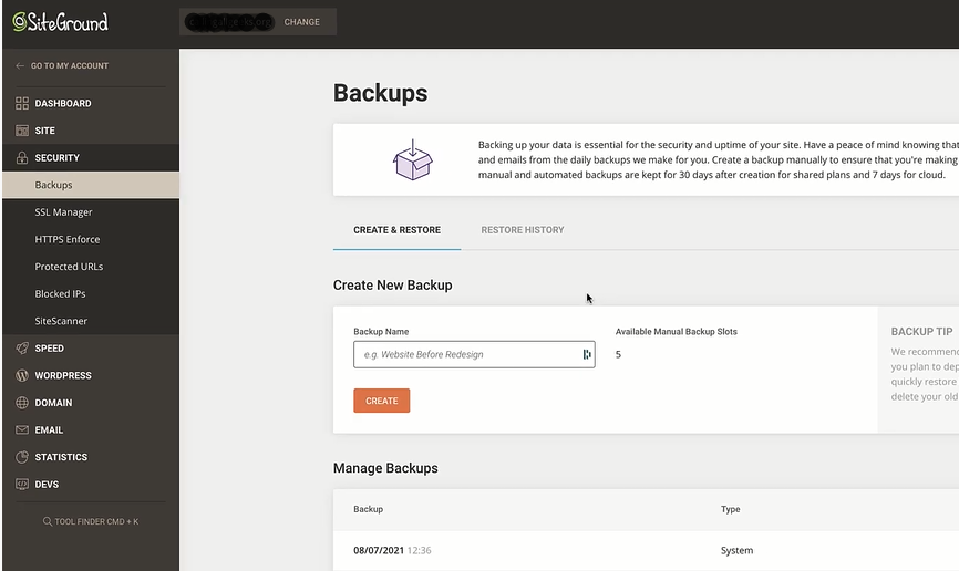 Siteground auto backup