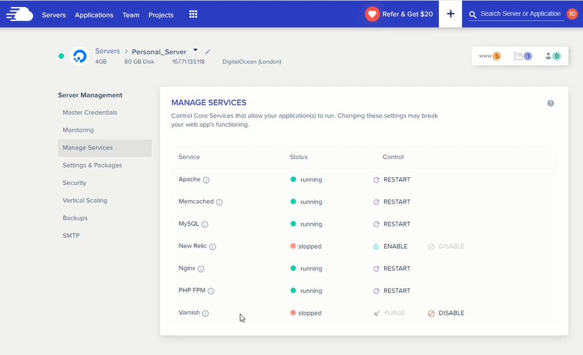 Cloudways control panel