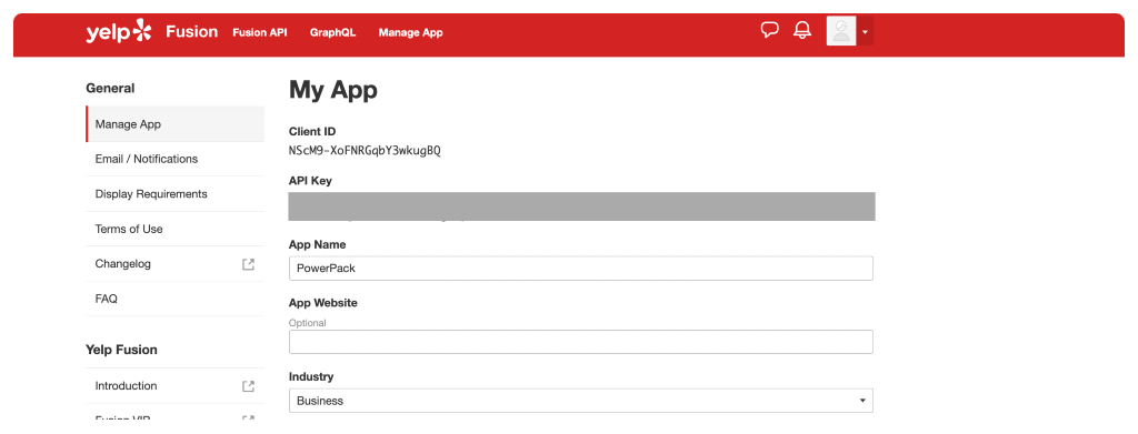 salin kunci yelp api