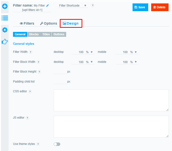 General setting design tab