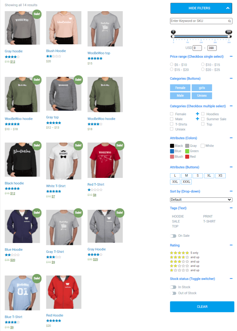 WooCommerce filter frontend