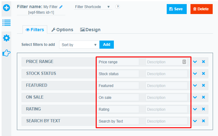 Change filter title description