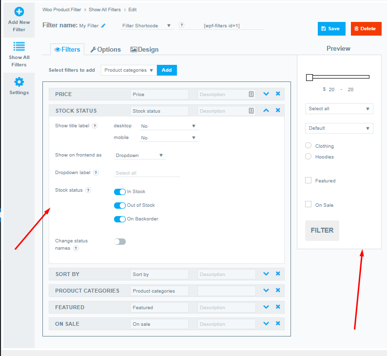 Woo filter customization