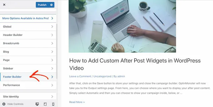 วิธีลบ Powered By WordPress Footer Links 5 astra-theme-footer