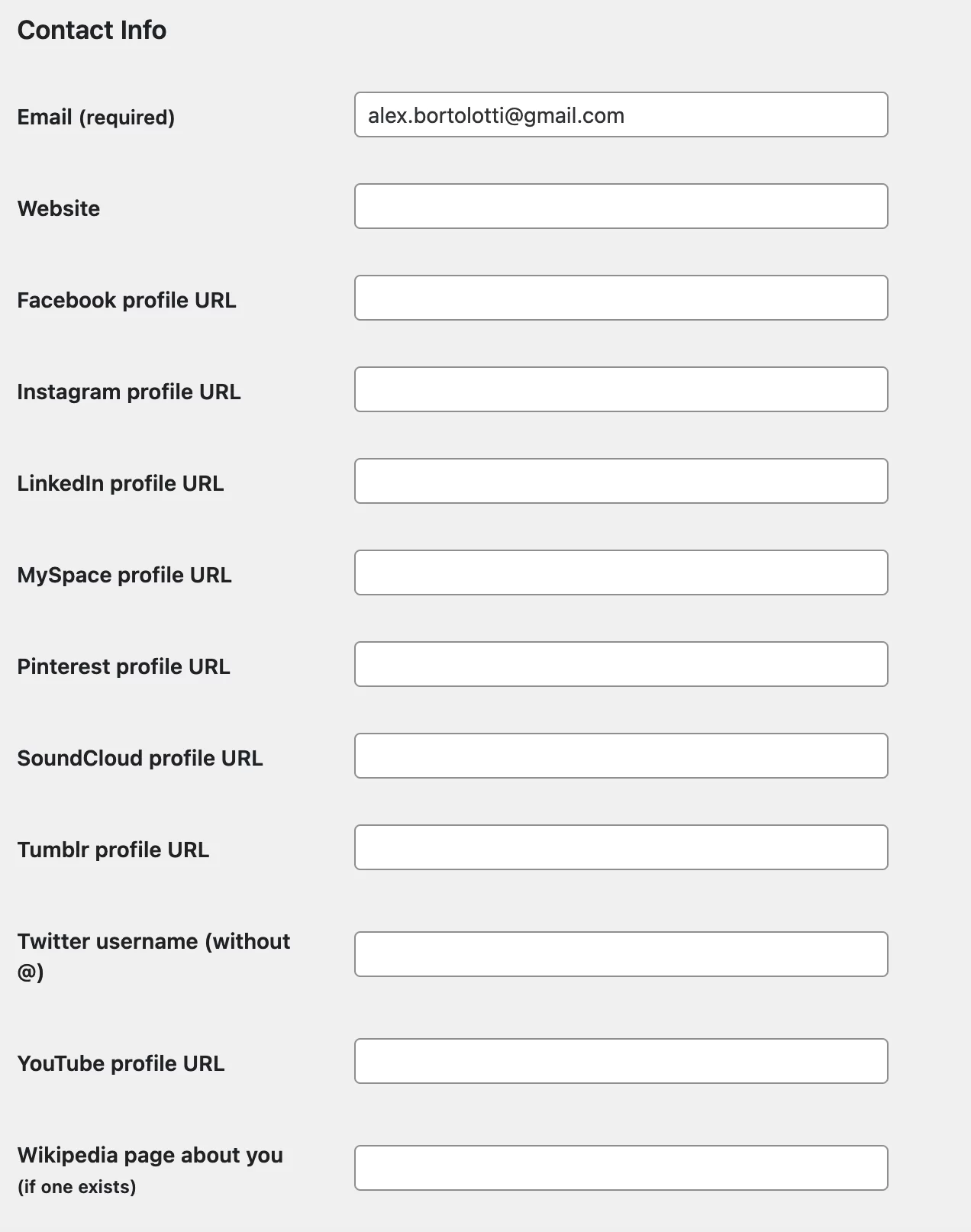 معلومات الاتصال لمستخدم WordPress.