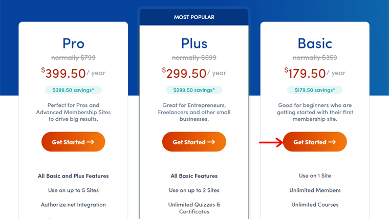 MemberPress Get Started Button - Comparaison LearnDash