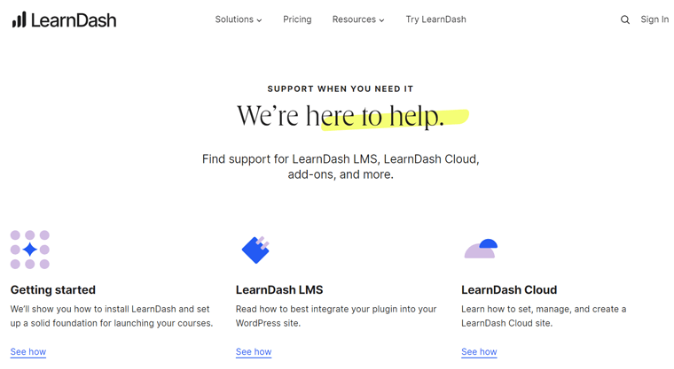 Obtenir de l'aide sur LearnDash - MemberPress Comparer