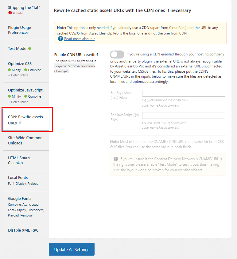 CDN rewrite assets URLs