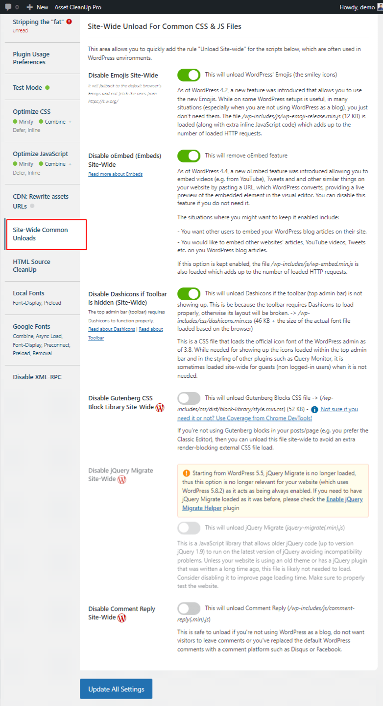 Site-wide common unloads