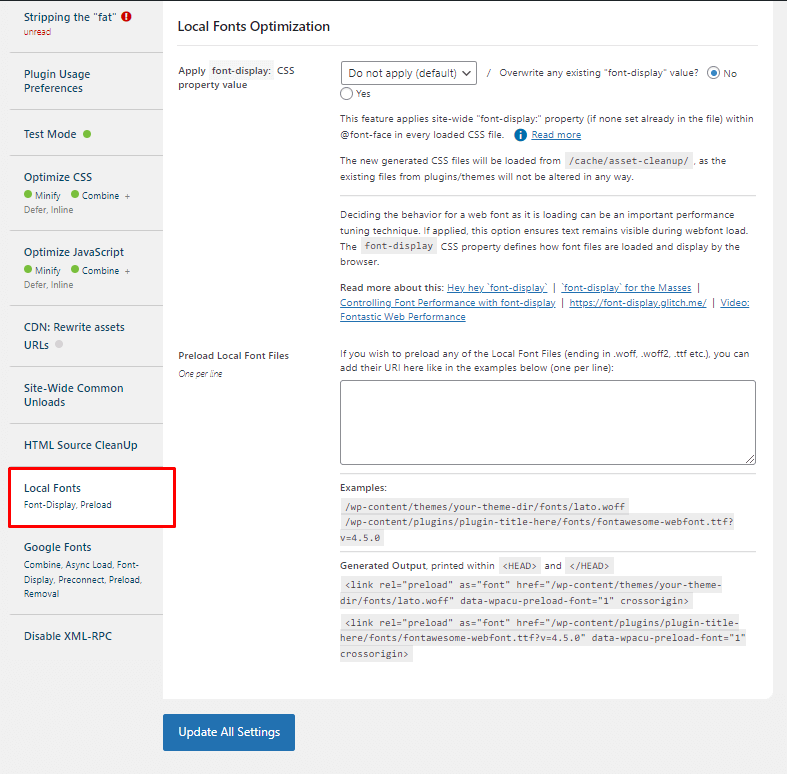 asset cleanup local fonts optimization