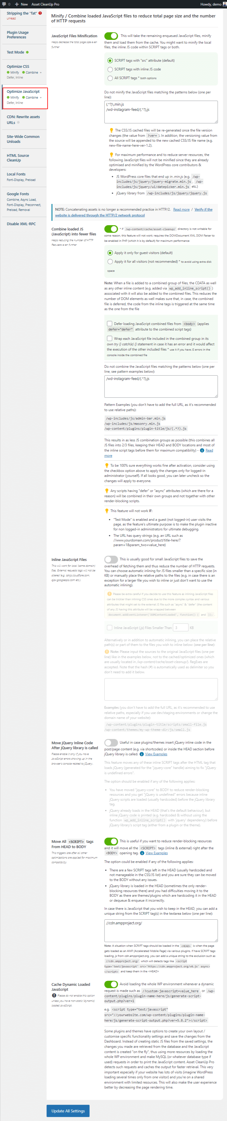 asset cleanup JS optimization