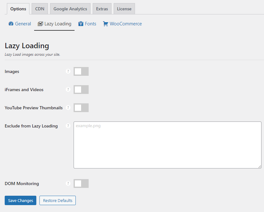 Perfmatters image Lazy loading option