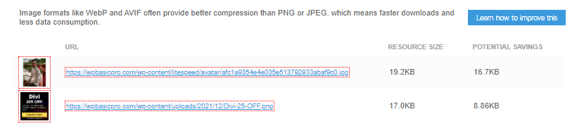 find next-gen format images by gtmetrix