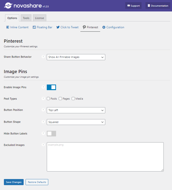 Novashare pinterest configuration