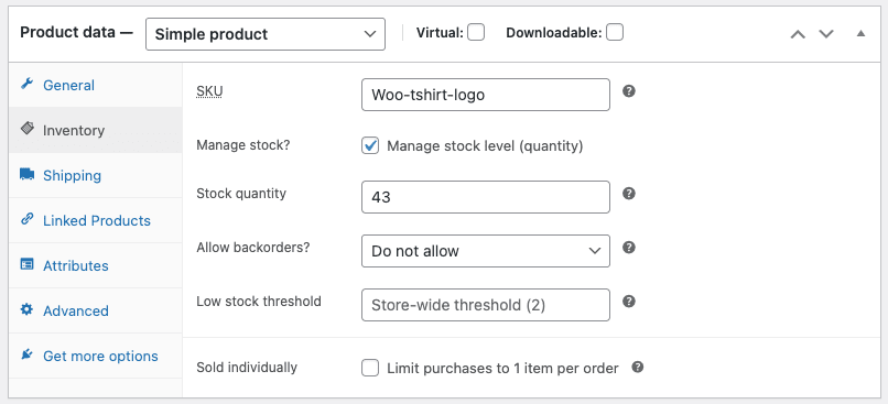 detalii simple de inventar al produselor