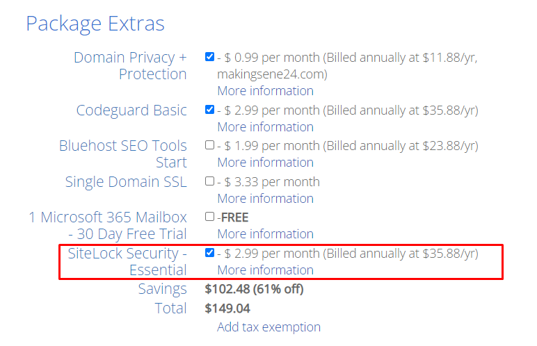 Bluehost sitelock price