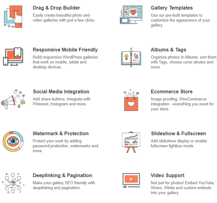 Envira Gallery plugin core features
