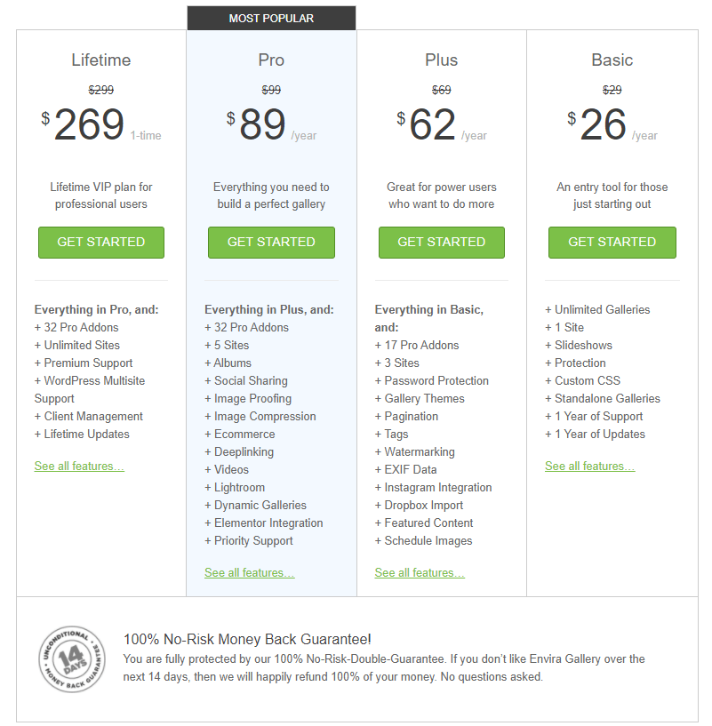 Envira gallery pricing