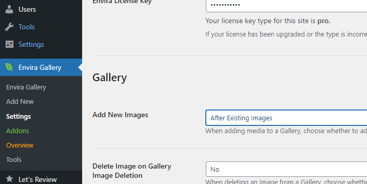 envira gallery settings
