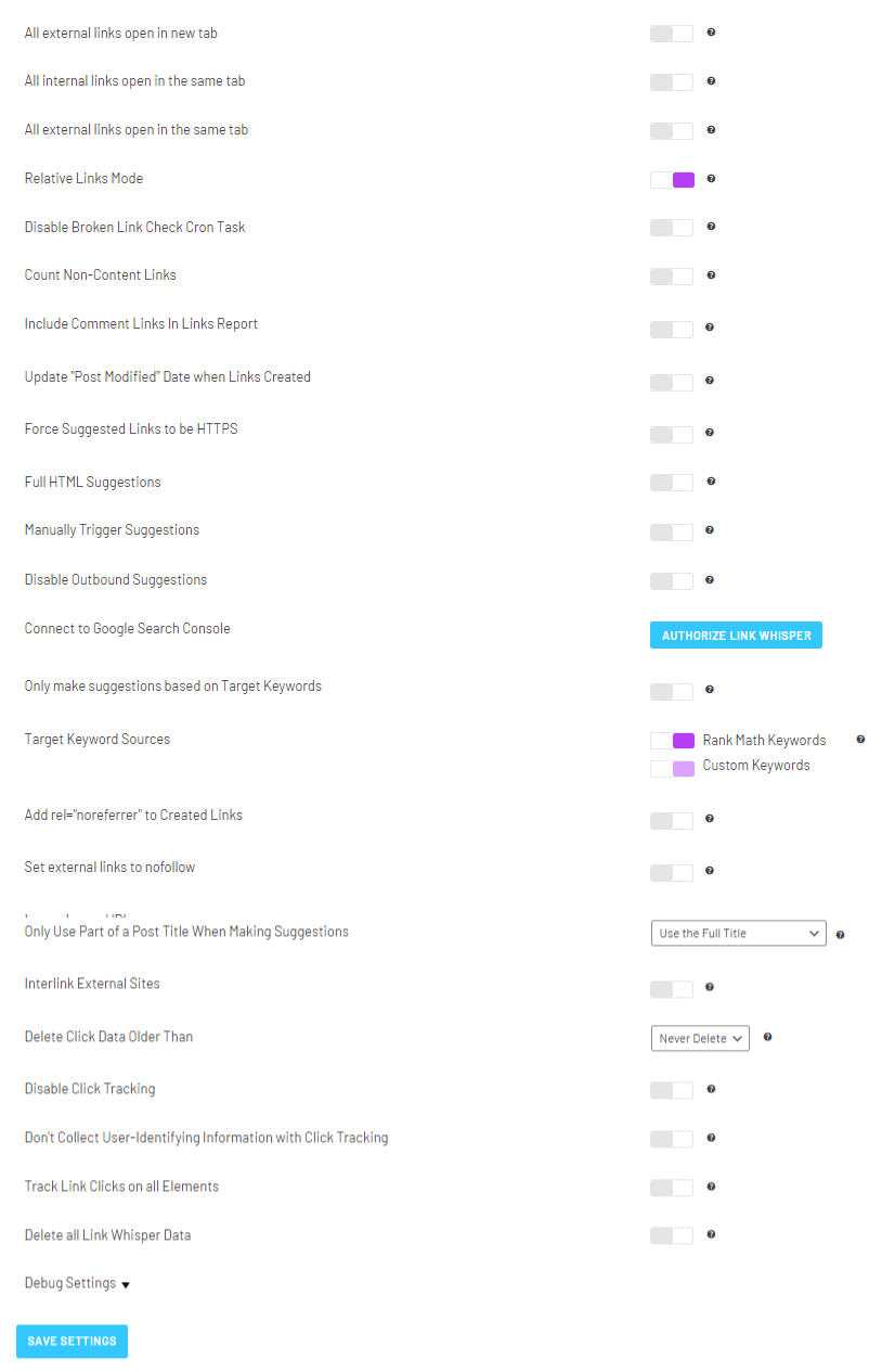 Link-whisper advanced settings