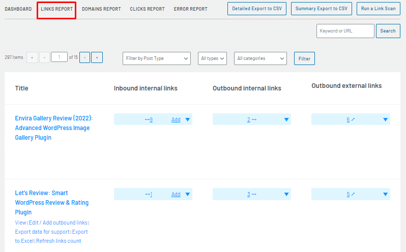 link whisper links report