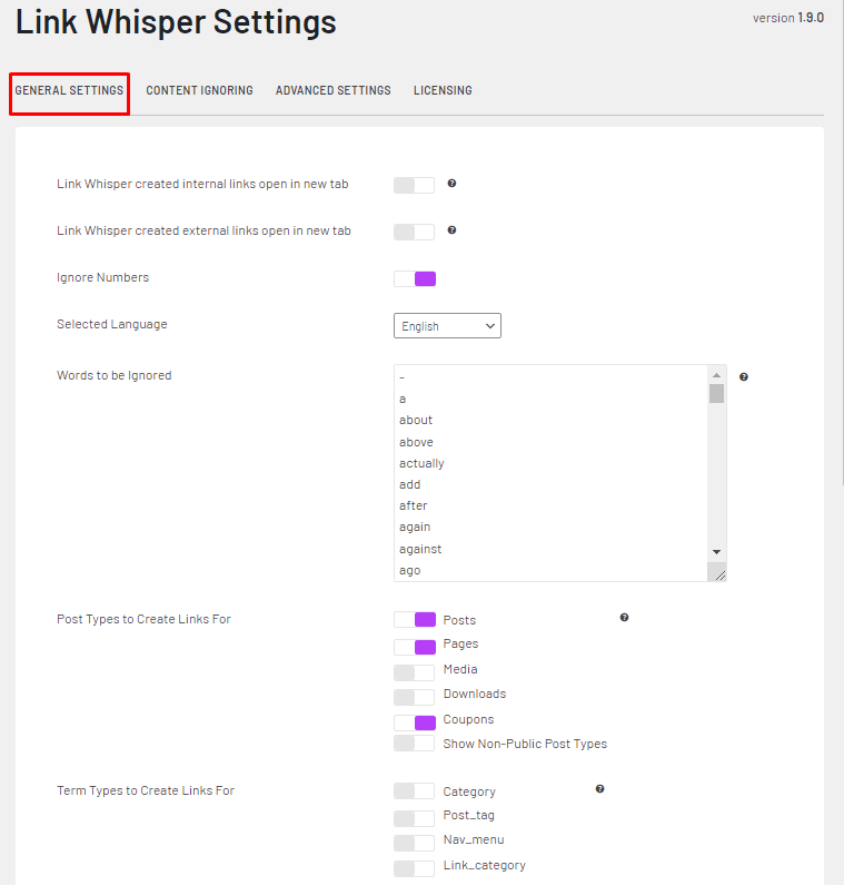 Link Whisper General Settings
