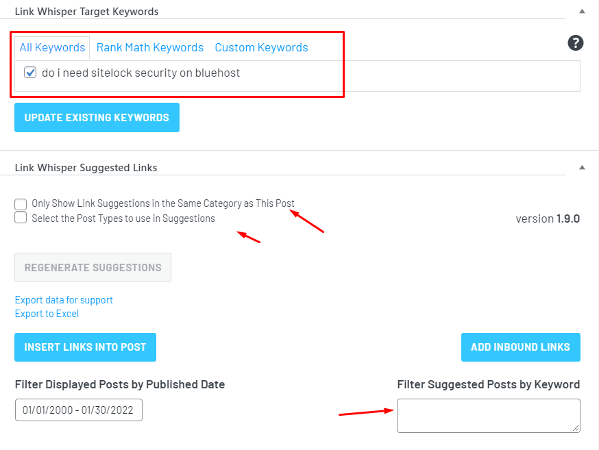 link whisper target keywords