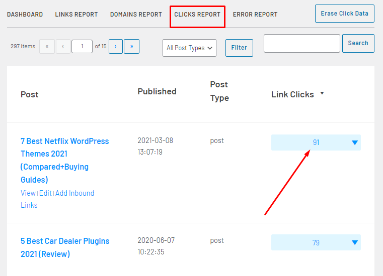 link whisper clicks reports