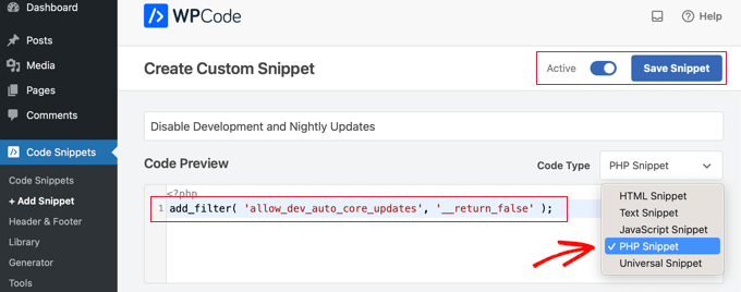 如何为主要版本启用 WordPress 自动更新? 5个 wpcode options