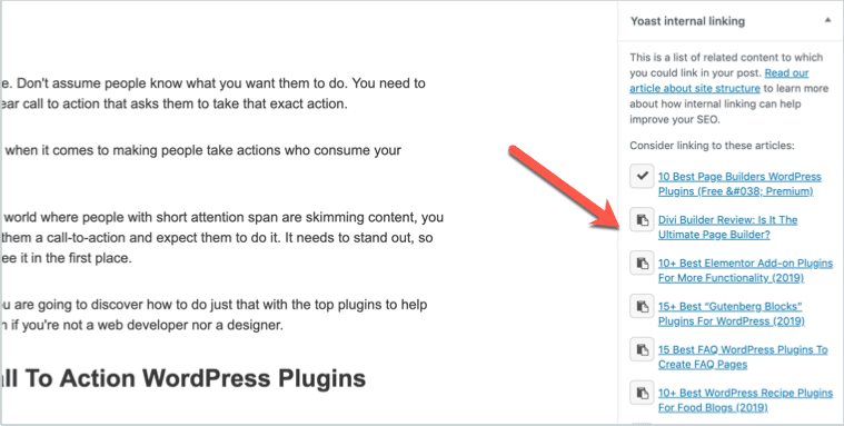 Yoast Internal Link Suggestion