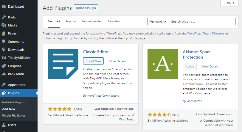 install WordPress plugins