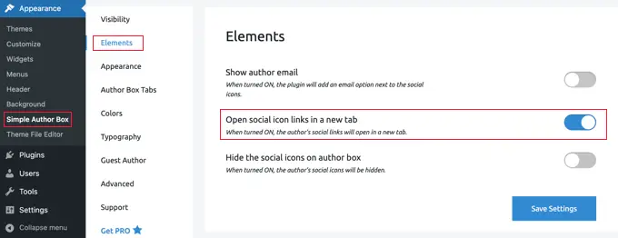 新しいタブで簡易作成者ボックス アイコンを開く Open Simple Author Box Icons in a New Tab