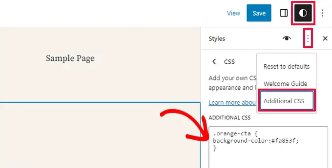 CSS مخصص في محرر الموقع Custom CSS in site editor