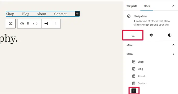 إدارة عناصر القائمة في لوحة الحظر Managing menu items in block panel