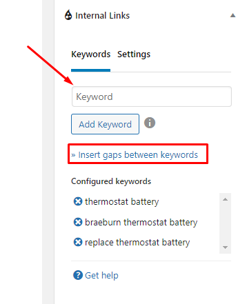 Add keyword using iInternal Link Juicer