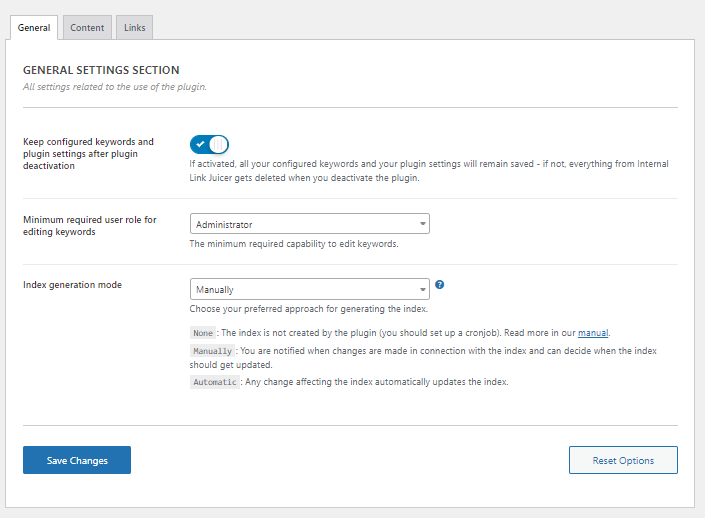 link juicer settings tab