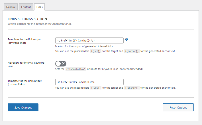 Internal link juicer link tab