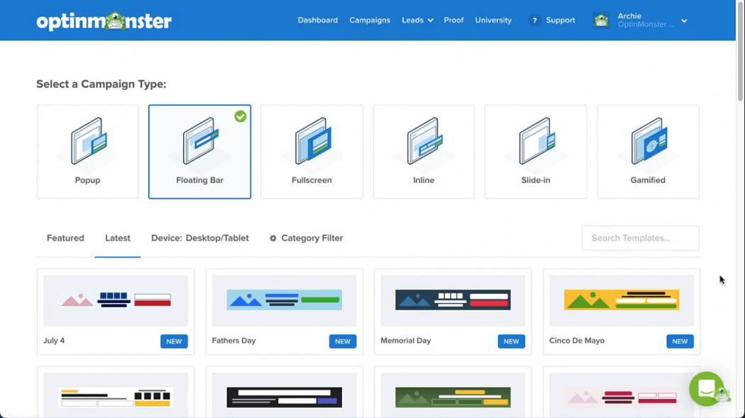 optinmonster floating bar