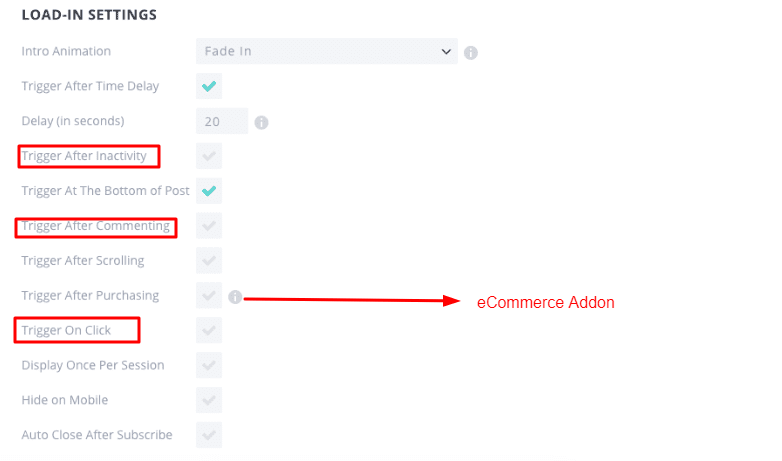 Trigger options of bloom