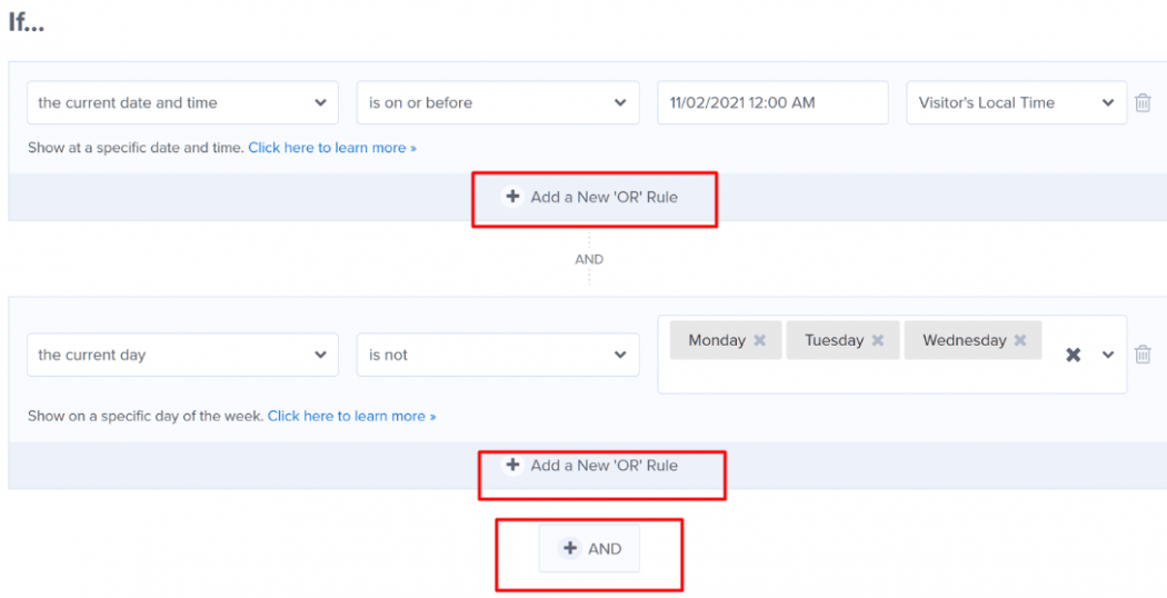 Optinmonster rules options