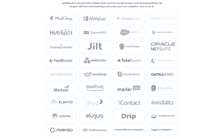 Optinmonster email marketing integrations