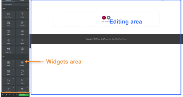 Elementor page edit UI
