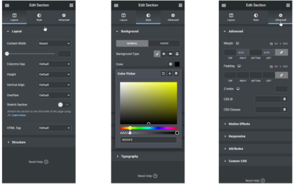 Elementor customization option
