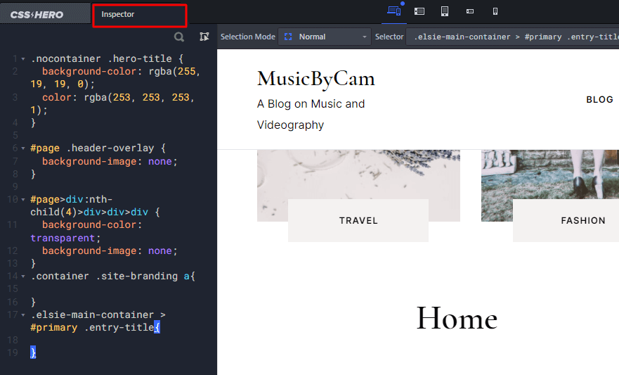 CSS hero inspector tool