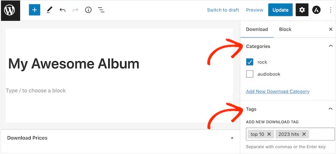 Müzik web sitenize ürün etiketleri ve kategorileri ekleme Adding product tags and categories to your music website