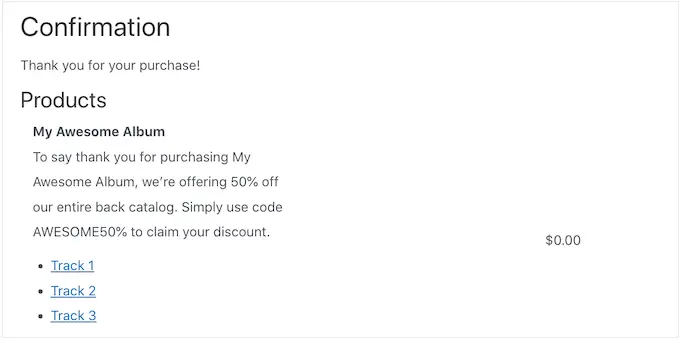 Satın alma onayı sayfasındaki indirme talimatlarına bir örnek An example of download instructions, on a purchase confirmation page