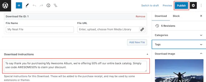 Bir dijital müzik indirme işlemine indirme talimatları ekleme Adding download instructions to a digital music download
