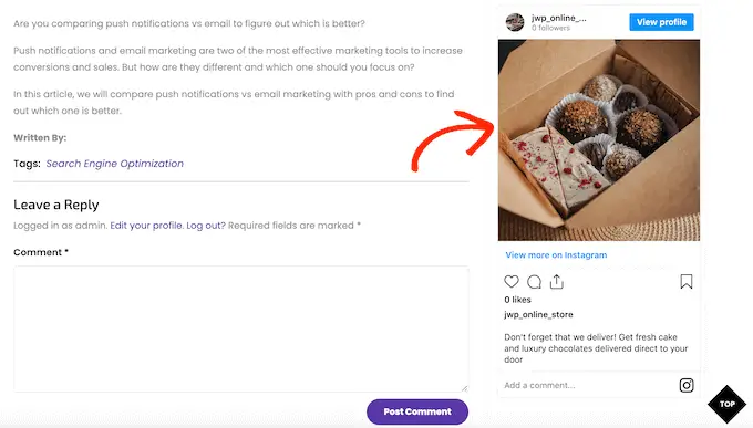 WordPress'e gömülü tek bir Instagram gönderisi A single Instagram post, embedded in WordPress