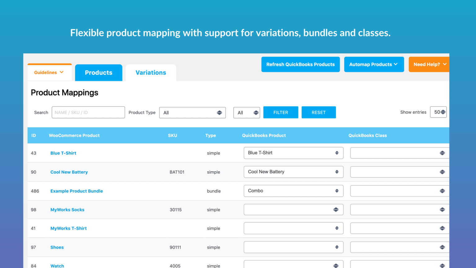 WooCommerce QuickBooks 數據映射