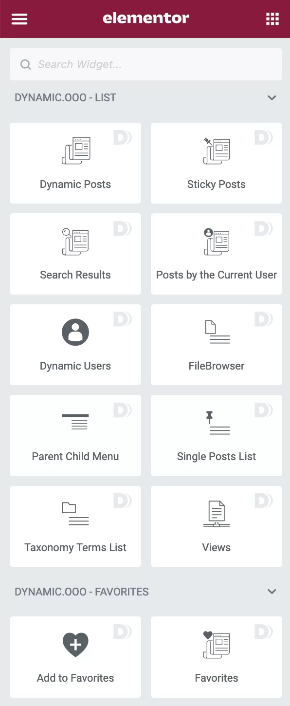 Elementor エディターの Dynamic.ooo ウィジェット。